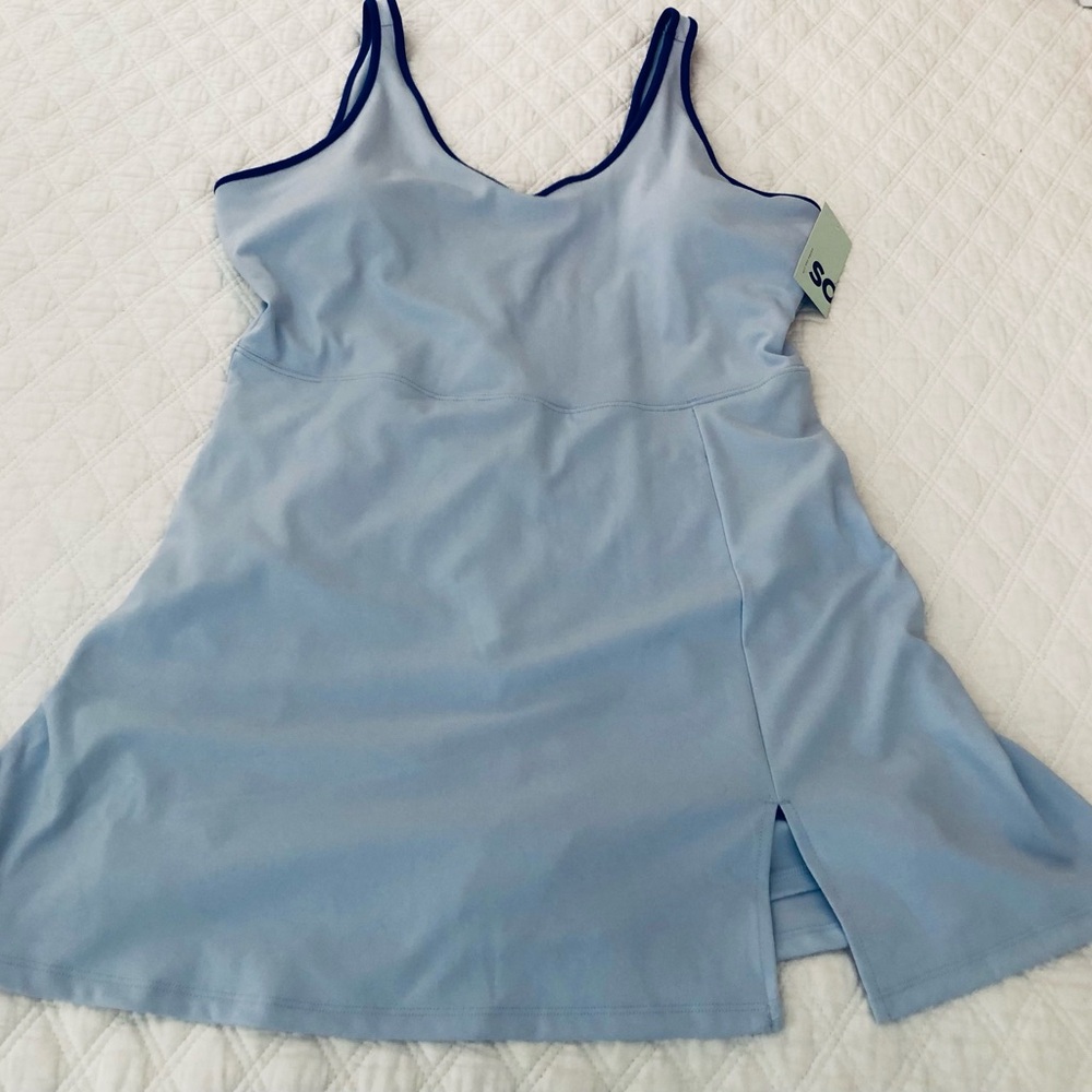 SO Light Blue Dress with Navy Trim